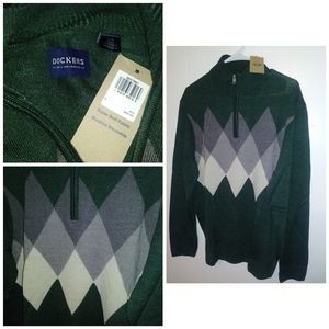NWT Men's Dockers LG Zip-up Hunter Green Sweater